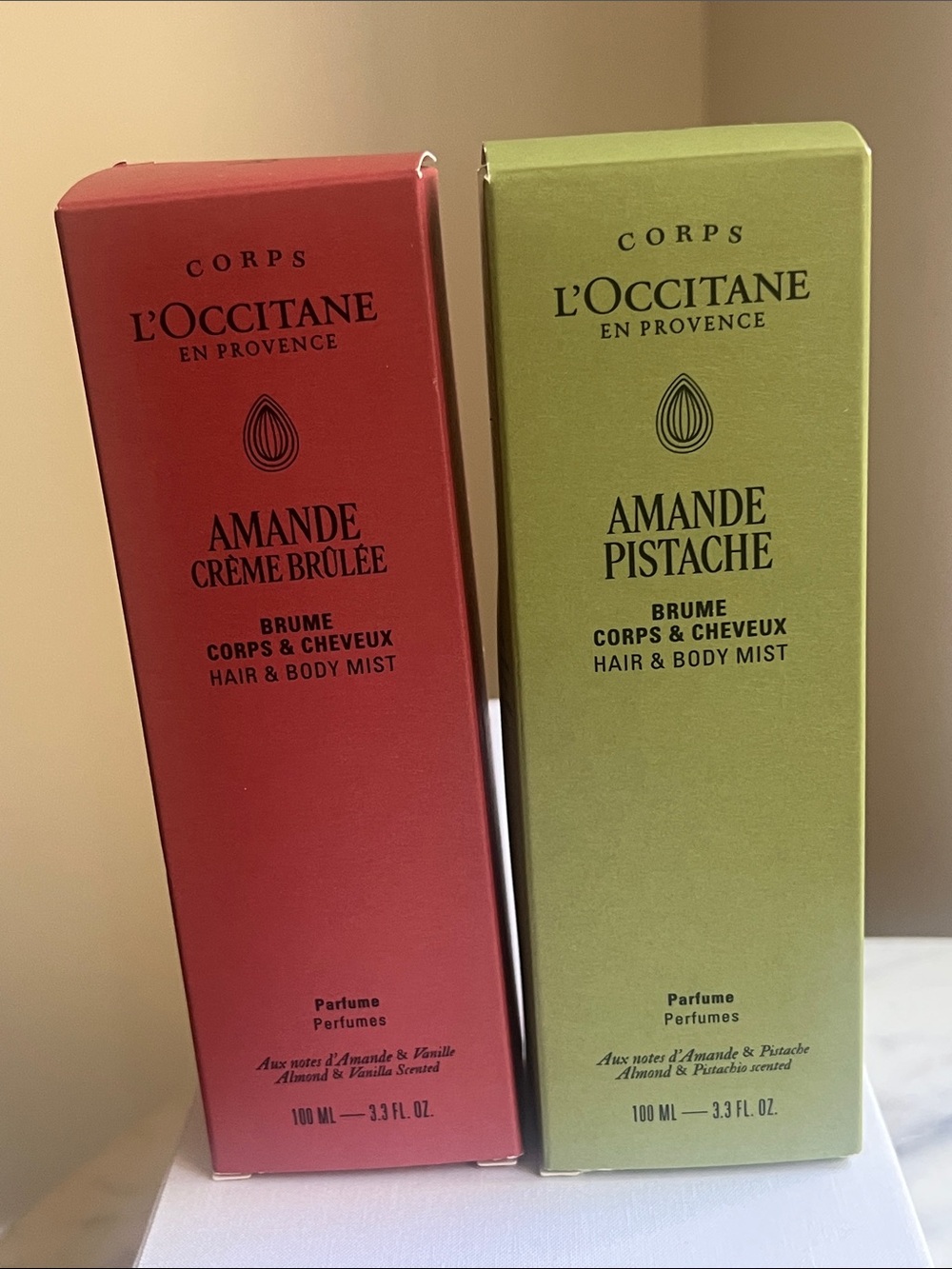NIB L’Occitane Almond Crème Brûlée & Pistachio Hair & Body Mist Set 100ml